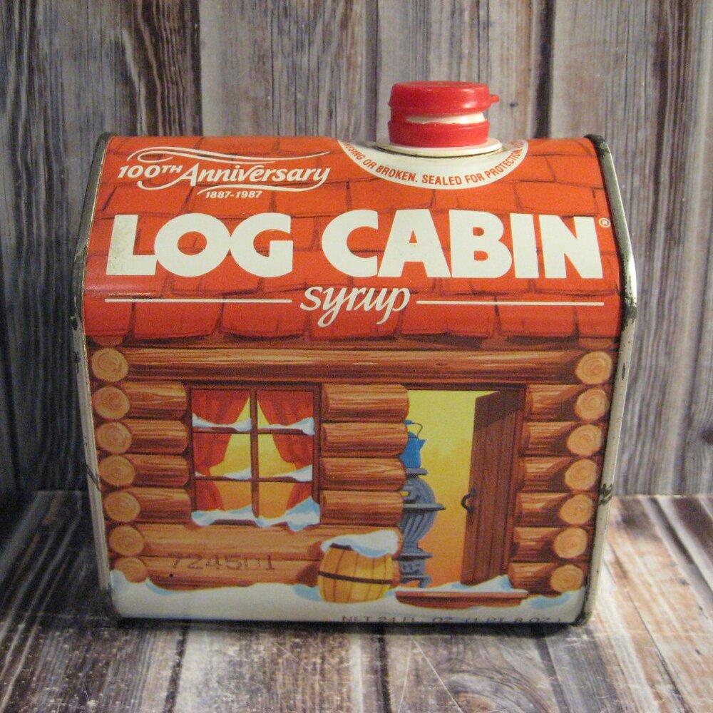 VINTAGE LOG CABIN 100TH ANNIVERSARY (1887-1987) METAL SYRUP CAN
